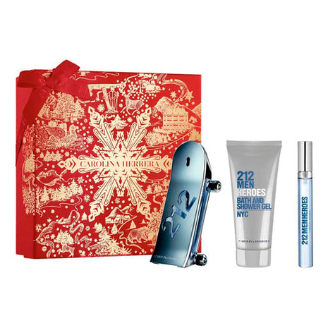 Carolina Herrera Set 212 Men Heroes Perfume EDT 90ml, Crema Corporal 100ml y Spray de Viajes 10 ml Caballero