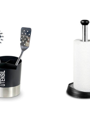 Namaro Design Set de portarollos y utensilios CO-447498 gris con negro de acero inoxidable