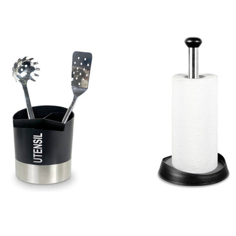 Namaro Design Set de portarollos y utensilios CO-447498 gris con negro de acero inoxidable
