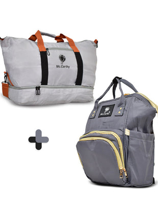 Mc.Carthy combo pañalera backpack + bolso de viaje Mod. COMBO PAN-16 GR, color: gris