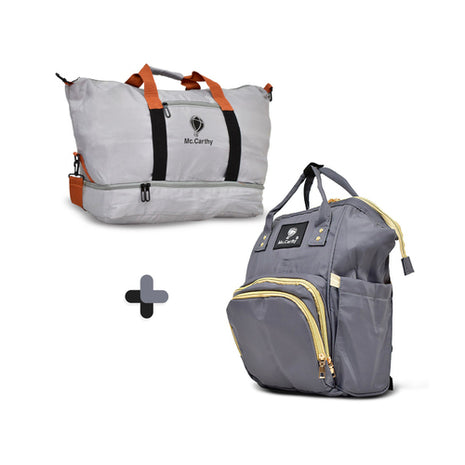 Mc.Carthy combo pañalera backpack + bolso de viaje Mod. COMBO PAN-16 GR, color: gris