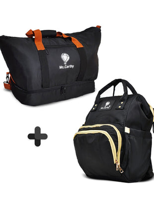 Mc.Carthy combo pañalera backpack + bolso de viaje Mod. COMBO PAN-16 NEG, color: negro