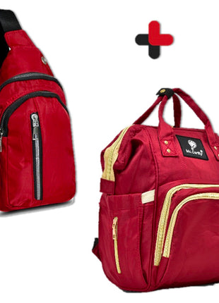 Mc.Carthy combo pañalera backpack + crossbody Mod. COMBO PAN-16 VIN, color: rojo