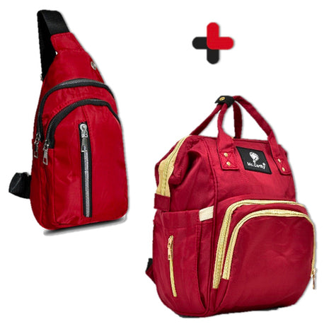 Mc.Carthy combo pañalera backpack + crossbody Mod. COMBO PAN-16 VIN, color: rojo