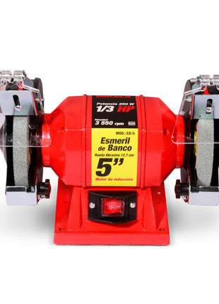 Mikels Esmeril de banco 5” ED-5 rojo con negro 250W 2 ruedas abrasivas