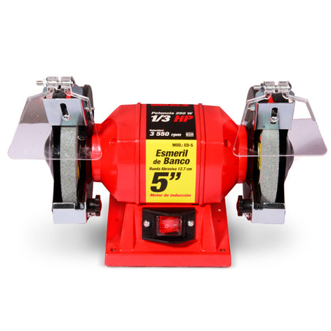 Mikels Esmeril de banco 5” ED-5 rojo con negro 250W 2 ruedas abrasivas