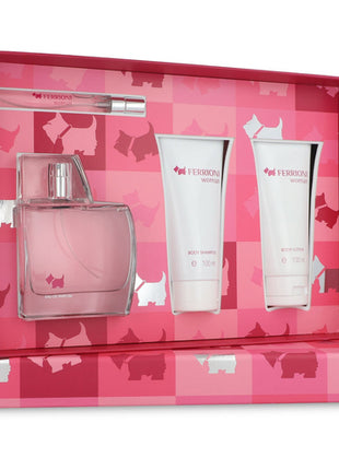 Ferrioni Set 4 piezas Woman edp 100 ml + body lotion 100 ml + body shampoo + mini edp 10 ml. Dama