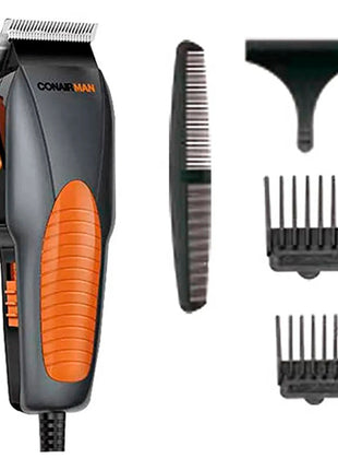 Conair Man Juego de Peluquería 17 piezas HC244ES gris oxford con naranja cuchillas de acero inoxidable auto-afilables