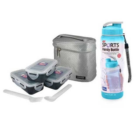 Set de Lonchera y Botella de agua azul Lock & Lock