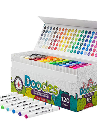 Set 120 Marcador Base Alcohol Doble Punta Doodes IND-0431 Indra