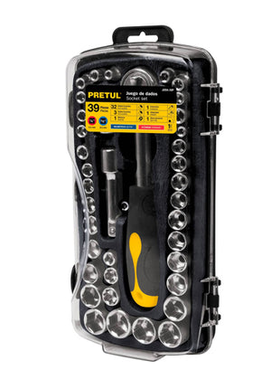 Juego de dados cuadro 1/4 y 3/8", 39 piezas JUDA-38P Pretul