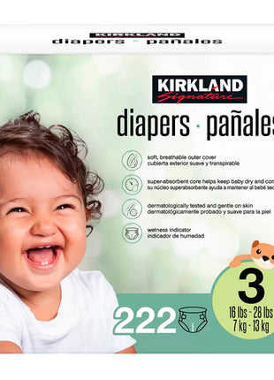 Kirkland Signature Pañales Etapa 3 Unisex 222 Pzas