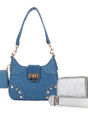 Combo Cloe Bolso y Cartera 2 Pzas | Azul y Plata-2601041