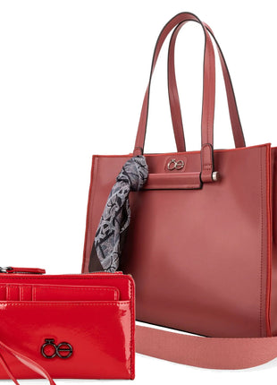 Combo Cloe Bolso Satchel y Cartera 2 Pzas | Tan y Rojo-2601046