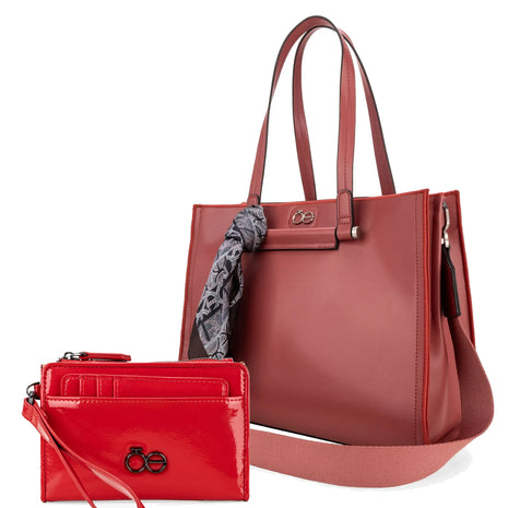 Combo Cloe Bolso Satchel y Cartera 2 Pzas | Tan y Rojo-2601046
