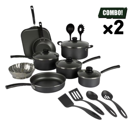 Combo Tramontina 2 Baterías Primaware 18 Pzas c/u Mod. 80119545 Negro