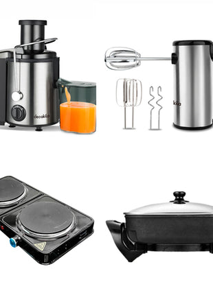 Combo cocina Extractor de jugos KUJC010B, Batidora manual KUMX009M, Parrilla eléctrica KUCC005B y Sartén eléctrico KUEC051B