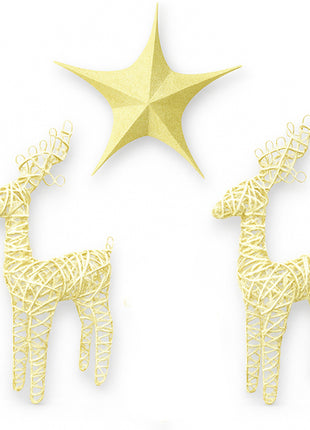 Combo Navideño de 2 Renos y 1 Estrella dorada brillante