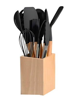 Good & Good Juego de utensilios M145-SC0001 negro de silicón con base de madera 12 piezas