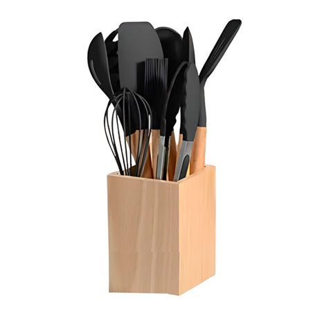 Good & Good Juego de utensilios M145-SC0001 negro de silicón con base de madera 12 piezas