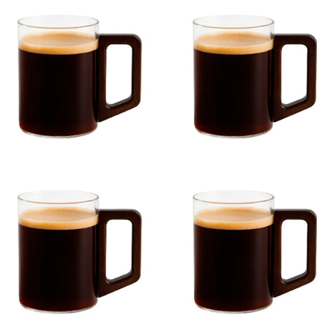 Good & Good Juego de 4 tazas M146-TV0002 transparentes de vidrio con asa de madera negra