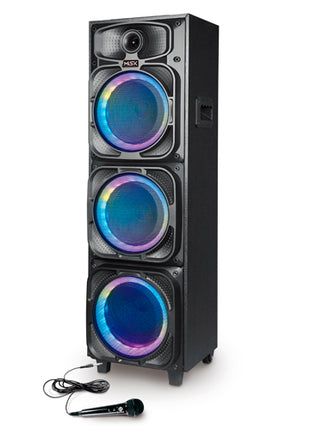 Misik Unibody portátil MB2308 negro TWS triple 8” con luces LED