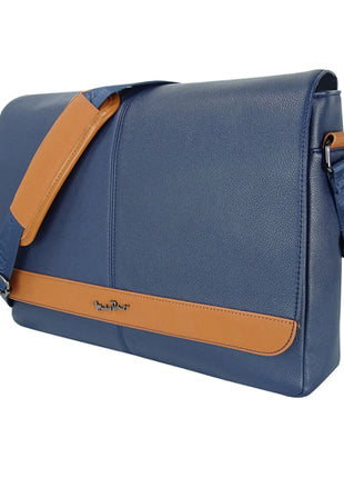 Michel Domit Portafolio MDTCBSSM02AZ azul con camel con compartimento principal con broche