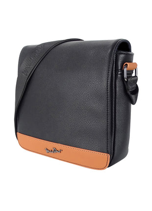 Michel Domit Crossbody para caballero MDTCBSSM08NGR negro con camel con compartimento principal con broche magnético