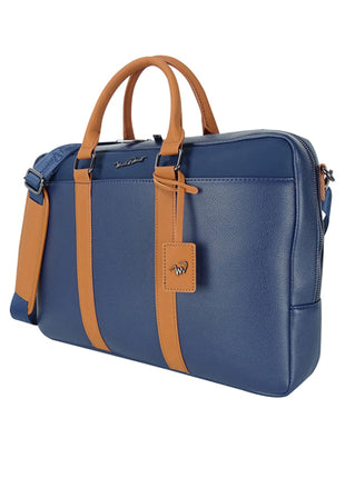 Michel Domit Portafolio para caballero MDTPTSSM05AZ azul con camel con compartimento principal con cierre