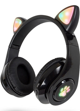 Misik Audífonos Inalámbricos Bluethooth MH620 negro diseño de orejas de gato con luz LED