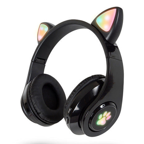 Misik Audífonos Inalámbricos Bluethooth MH620 negro diseño de orejas de gato con luz LED