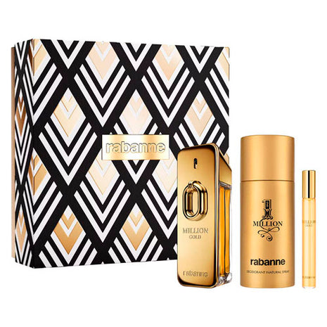 Paco Rabanne Set Million Gold Perfume EDP 100ml, Desodorante 150ml y Spray de Viaje 10ml Caballero