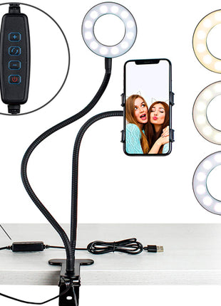 Misik Aro de luz clip ML309 negro 3 tonos de luz