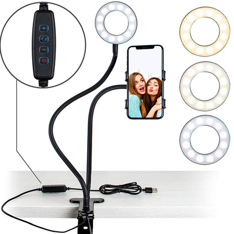 Misik Aro de luz clip ML309 negro 3 tonos de luz