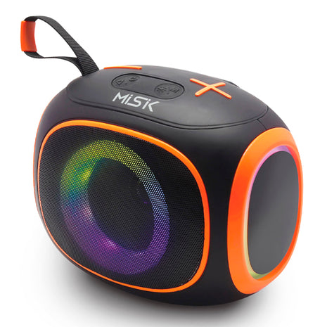Misik Bocina Portátil MS223 negro con naranja TWS con luz LED y reproductor tarjeta SD