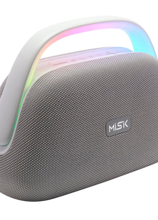 Misik Bocina Portátil MS268BL blanco TWS con luz LED y reproductor tarjeta SD