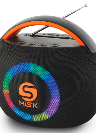 Misik Bocina Portátil MS271 negro con naranja TWS con luz LED y reproductor tarjeta SD