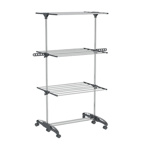 Namaro Design Rack tendedero OR-449744 gris con negro de 3 niveles de acero inoxidable
