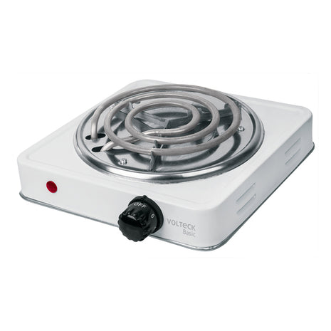 Parrilla eléctrica 1 quemador en espiral, blanca, BASIC