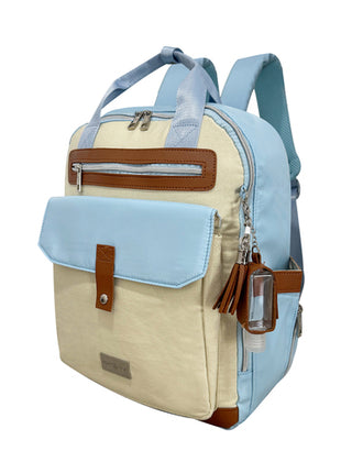 Pañalera backpack Giza beige con azul PeakTour