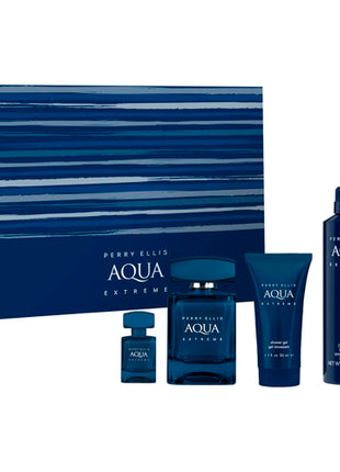 Perry Ellis Aqua Extreme Set 4 pz - Perfume EDT 100ml + Desodorante Spray 170g + Gel de Ducha 50ml + Perfumero EDT 7.5ml | PEAQUAEX