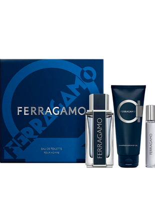 Ferragamo Set Caballero 3 pzs - Perfume EDT 100 ml + Spray EDT 15 ml + Gel de Ducha 100 ml
