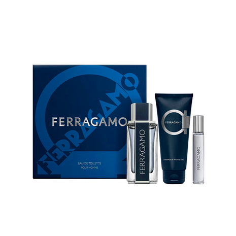 Ferragamo Set Caballero 3 pzs - Perfume EDT 100 ml + Spray EDT 15 ml + Gel de Ducha 100 ml