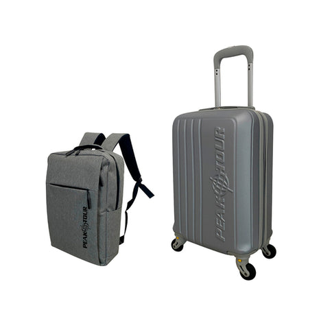 Juego de maleta rígida 17" y mochila Paris plata Peak Tour
