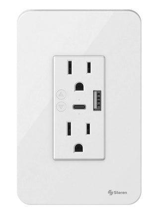 Steren doble contacto Mod. SHOME-119, color: blanco, wifi y cargador usb / usb c