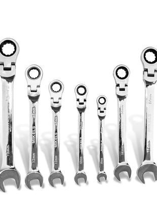 Mikels Set de llaves combinadas SLCMF-7 plata con matraca cabeza flexible de 7 piezas