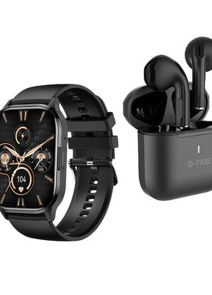 G-Tide set de reloj inteligente Mod.SSRA-02, color: negro, más audífonos bluetooth