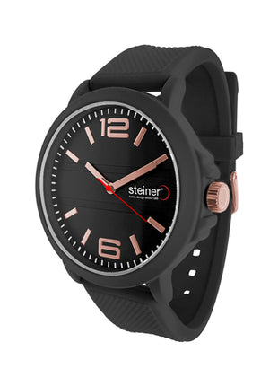 Steiner Reloj para caballero ST25307WQ negro con correa de silicón texturizada