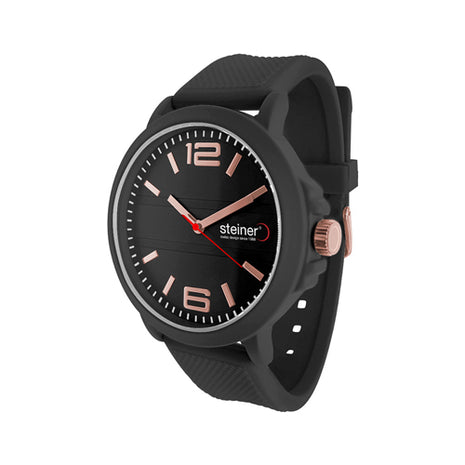 Steiner Reloj para caballero ST25307WQ negro con correa de silicón texturizada