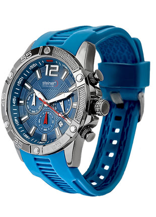 Steiner Reloj para caballero ST25384ME azul con cronógrafo y correa de silicón